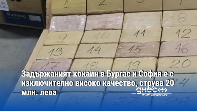 Задържаният кокаин в Бургас и София е с изключително високо качество, струва 20 млн. лева